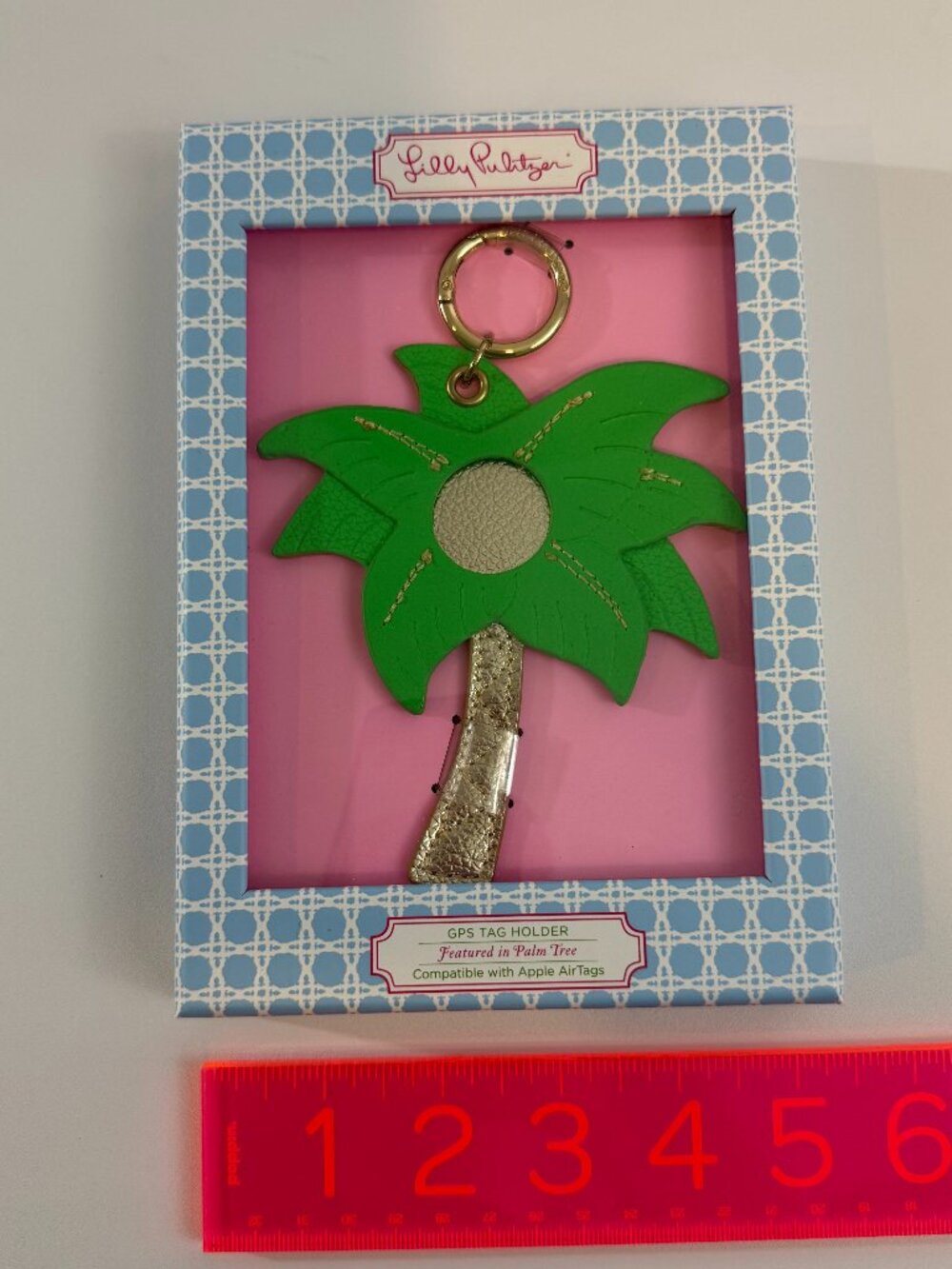 Lilly Pulitzer Palm Tree GPS Tag holder compatible w/ Apple Airtags- new in box